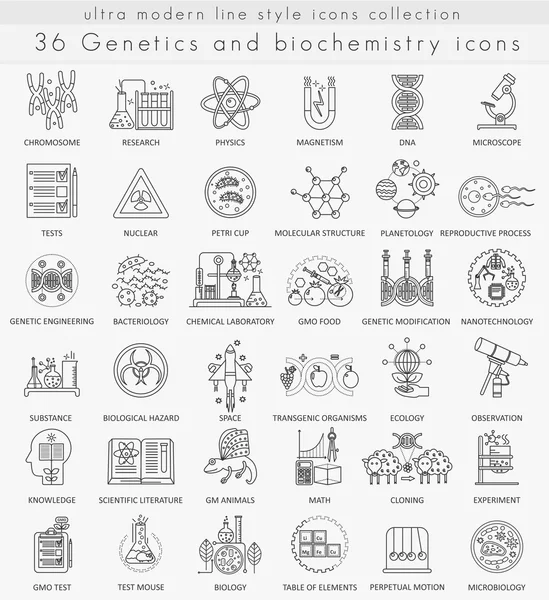 Vector Genética y bioquímica tecnología ultra moderno contorno iconos para la web y aplicaciones . — Vector de stock