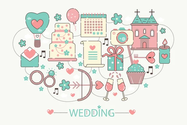 Modern graphic flat line design style infographics concept of Wedding with icons, for website, presentation and poster. — Stock Vector