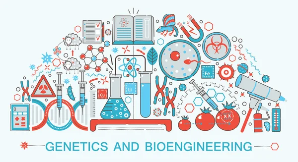 Moderno Plano fino Line design biologia, genética e bioengenharia tecnologia ciência conceito para web banner website, apresentação, folheto e cartaz . —  Vetores de Stock