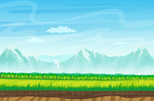 Paisaje de dibujos animados sin fisuras con rocas, montañas y hierba. Paisaje para el juego . — Vector de stock