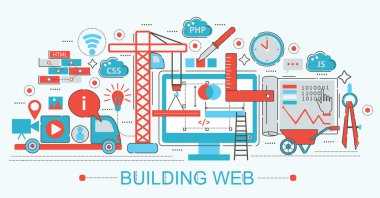 Modern düz ince çizgi Tasarım Web sitesi web banner Web siteleri, sunum, el ilanı ve poster için ilerleme kavram oluşturma.
