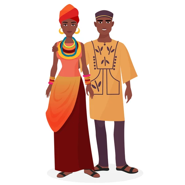 아프리카 가족입니다. 전통적인 국가 옷에서 아프리카 남녀 커플. — 스톡 벡터