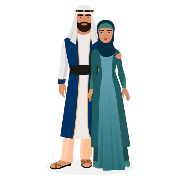 Famille arabe. Arabe homme et femme couple dans les vêtements nationaux traditionnels . — Image vectorielle