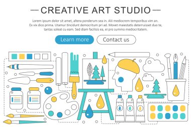 Vektör zarif ince çizgi düz modern Yaratıcı veya ressam sanat web stüdyo zarif kavram. Web sitesi üstbilgi afiş öğeleri düzeni. Sunum, el ilanı ve poster.