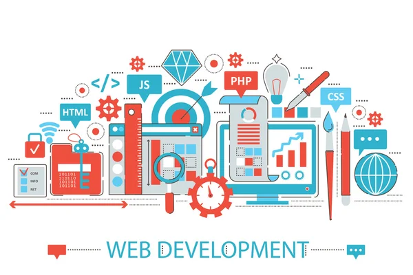 Conception de ligne mince plate moderne Concept de développement Web pour le site Web, la présentation, le prospectus et l'affiche de bannière Web . — Image vectorielle