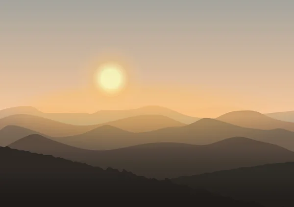 Cartoon-Berglandschaft im Sonnenaufgang. Hintergrund Freizeitaktivitäten Konzept Illustration. — Stockvektor