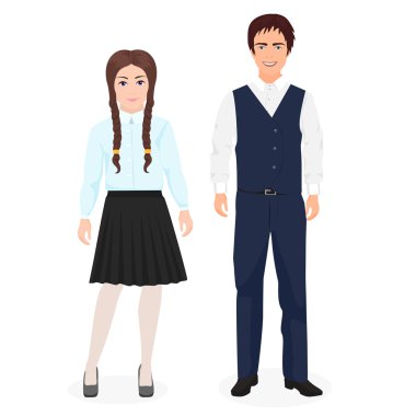 Okul küçük erkek ve kız birlikte okul için resmi giysili çocuklar.