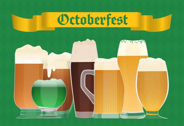 Oktoberfest beer celebration poster. Beer Oktoberfest German festival vector background. Keg of beer collection set. — Stock Vector