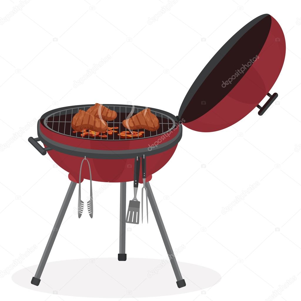 Kettle barbecue grill. Picnic camping cooking. BBQ party isolated.