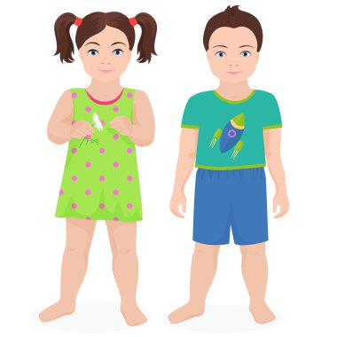 Mutlu küçük çocuk ve kız çocuklar birlikte izole. Vektör çizimi.