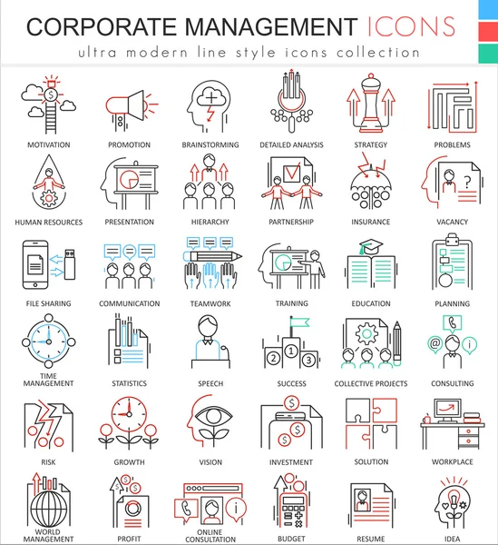 Vector Gestión corporativa ultra moderno contorno de color iconos de línea para aplicaciones y diseño web . — Vector de stock