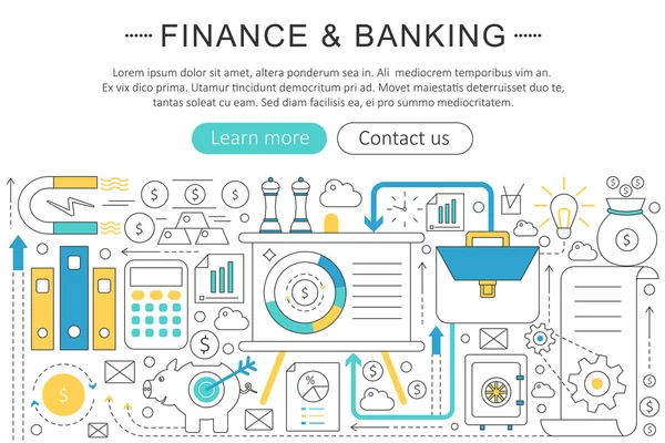 Вектор элегантной тонкой линии плоского современного дизайна Финансово-банковская инвестиционная концепция. Размещение элементов баннера заголовка сайта. Презентация, флаер и плакат . — стоковый вектор