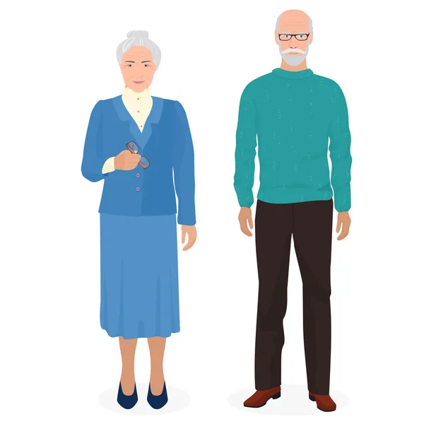 행복한 할아버지와 할머니가 함께 서 있습니다. 노인과 여자 가족. 벡터 일러스트레이션. — 스톡 벡터