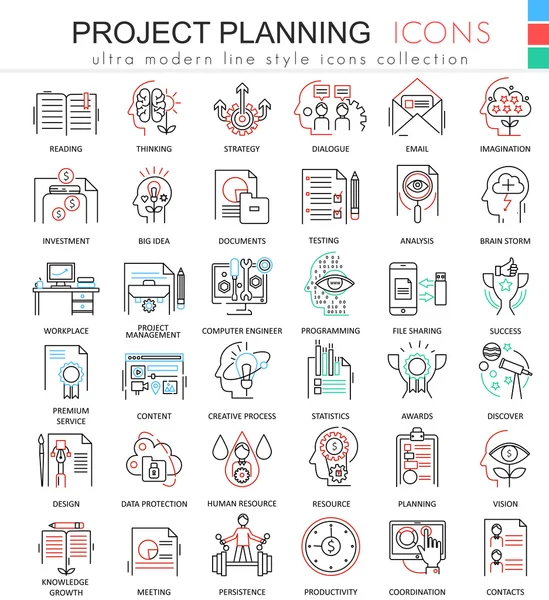 Vector business finance project planning ultra modern color outline line icons for apps and web design. — Stock Vector