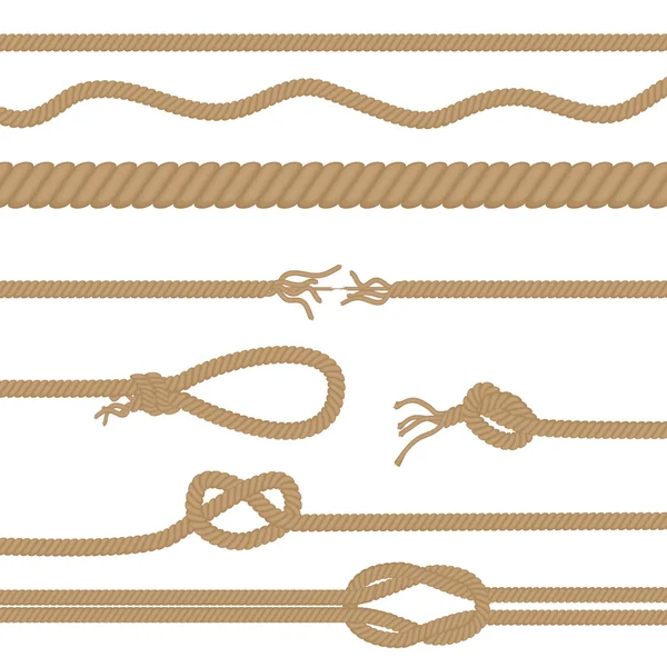 Conjunto de cuerdas y cepillos de vectores marrones realistas aislados . — Vector de stock