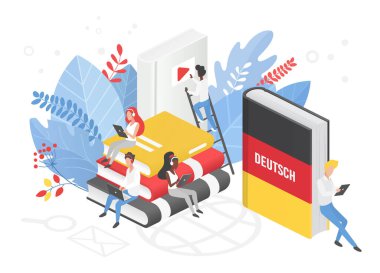 Çevrimiçi dil kursları izometrik Almanca internet sınıfı, uzaktan eğitim, uzak okul, Almanya Üniversitesi dersleri.