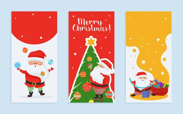 Veselé vánoční přání set s karikaturou Santa Claus — Stockový vektor