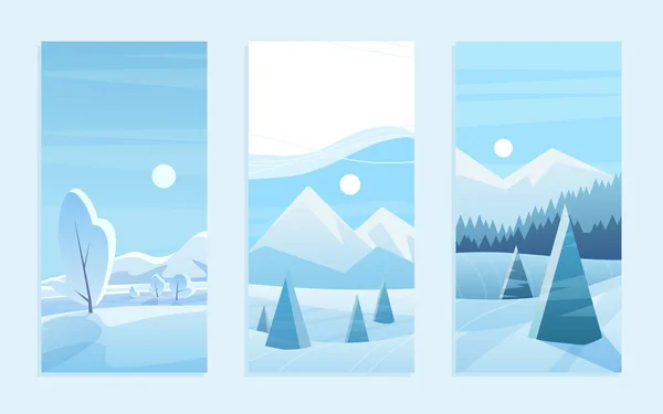 Tarjeta de felicitación de paisaje navideño con árboles geométricos — Vector de stock