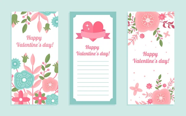 Happy Valentine day cute love and romance greeting card set — Stock Vector