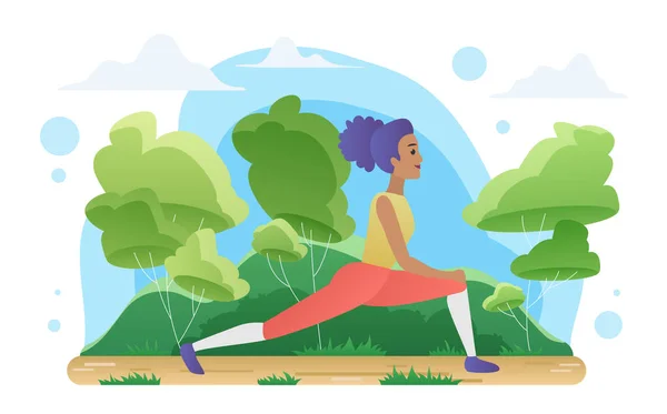 Jóga meditace v přírodě, žena dělá sportovní cvičení — Stockový vektor