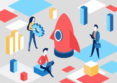 Isometric iş kurma konsepti, proje başlatma süreci