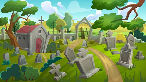Cimetière paysage de cimetière avec de vieilles pierres tombales commémoratives — Image vectorielle
