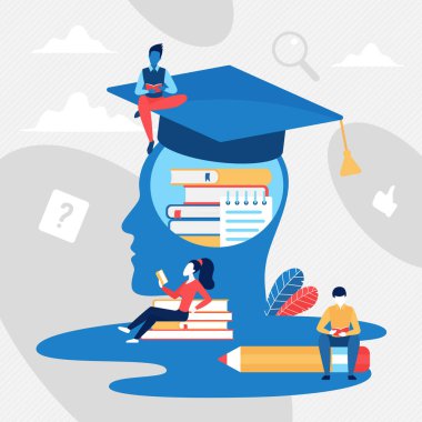 Çizgi film öğrenen insanların eğitim konsepti