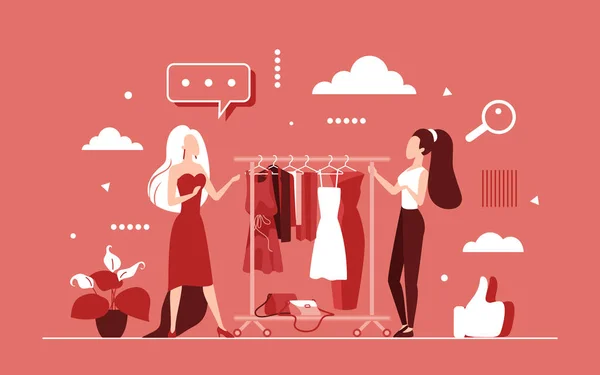 Wählen Sie Kleidung in Bekleidungsgeschäft Konzept kaufen — Stockvektor