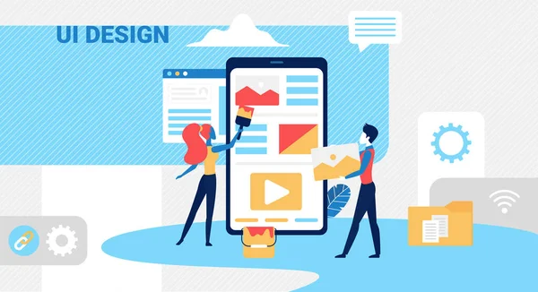 Les gens créent un concept de design ui avec une petite équipe de concepteurs — Image vectorielle