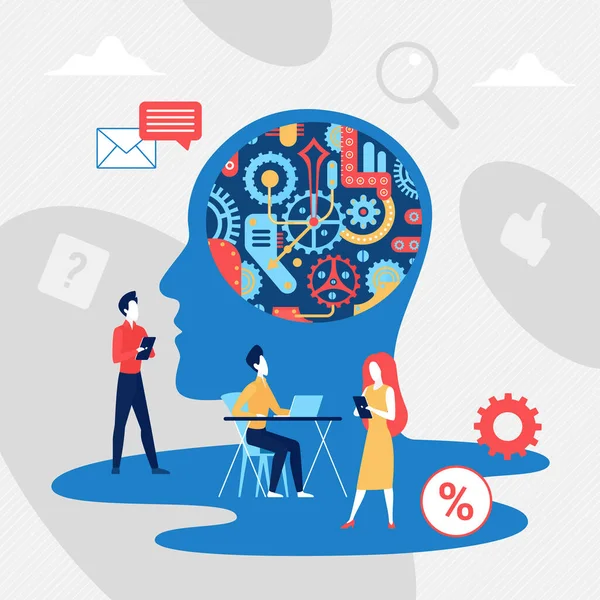 Brain gears in work progress concept, brainstorm metaphor — Vector de stock