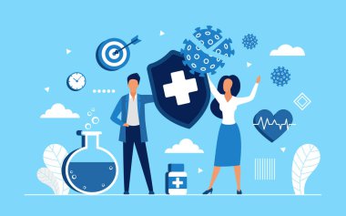 Coronavirus protection concept, tiny people holding shield