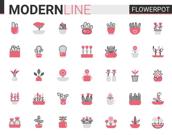 Flower pots for home garden flat thin red black line icon vector illustration set, gardening decoration symbols, linear florist decor collection with potted plants or tree — Stock Illustration Flower pots for home garden flat thin red black line icon vector illustration set, gardening decoration symbols, linear florist decor collection with potted plants or tree Stock Vector