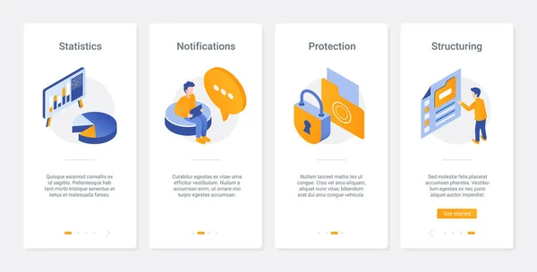 Protection of personal data technology UX, UI onboarding mobile app page screen set — стоковий вектор