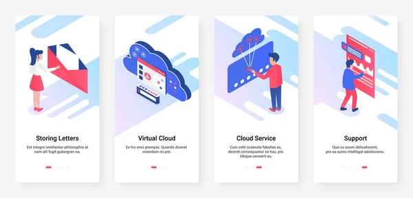 Cloud-Service-Unterstützung, virtueller Speicher UX, Benutzeroberfläche onboarding mobile App-Bildschirmset — Stockvektor