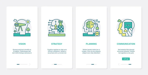 Processus cérébraux dans la vision, la planification de la stratégie d'entreprise, UX, UI mobile app page screen set — Image vectorielle
