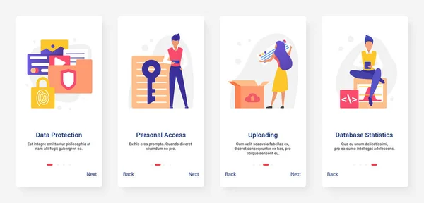 Datenschutztechnologie, Datenbankspeicherung, Hochladen statistischer mobiler App-Sets — Stockvektor