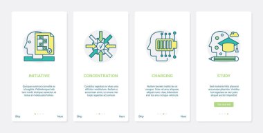 İnsan beyni girişimi ücret, UX, UI mobil uygulama sayfası ekran setini incelemek için işlem yapıyor