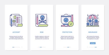 Finans sigortası, hesap para koruması UX, UI mobil uygulama sayfası seti