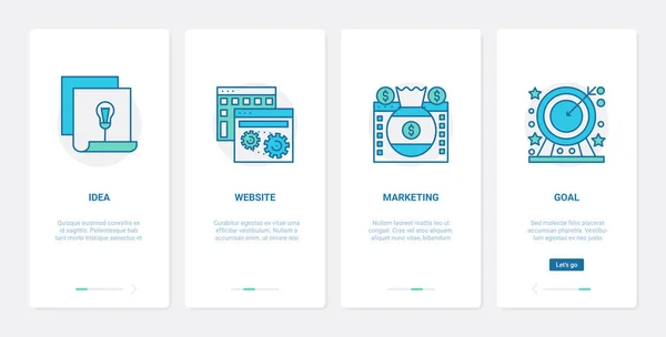 Marketing numérique, idée virale, médias sociaux UX, UI onboarding mobile app page screen set — Image vectorielle