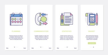 İş planlama bütçesi, iletişim UX, UI mobil uygulama sayfası ekran yargı