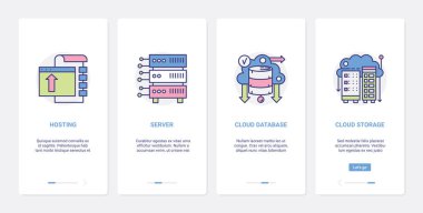 Veri depolama internet teknolojisi UX, UI taşınabilir uygulama sayfası ekran seti