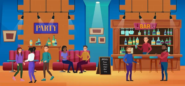 Les gens s'amusent dans la vie nocturne bar fête intérieur — Image vectorielle