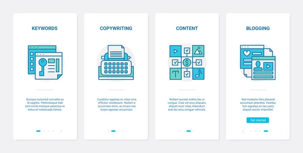 Marketing numérique méthodes SEO ligne UX, UI onboarding mobile app page screen set — Image vectorielle