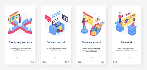 Ändern Sie die Art und Weise zu arbeiten Business-Cartoon-Konzept UX, UI onboarding mobile App Bildschirmset — Stockvektor
