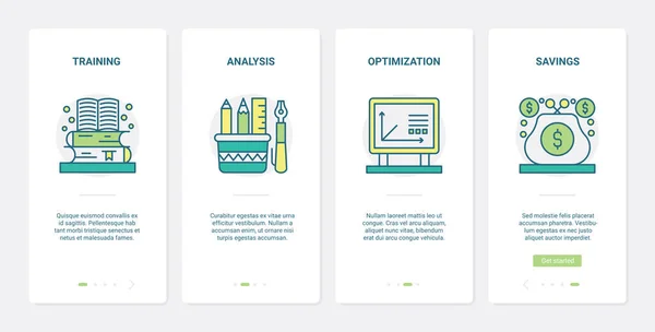 Finanzwissen zur Erhöhung der Geldeinsparungen UX, UI onboarding mobile app page screen set — Stockvektor