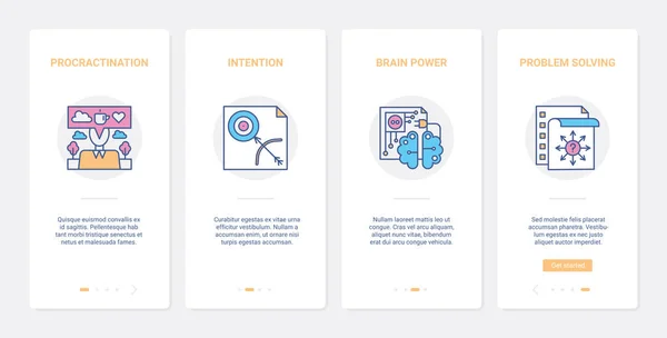 Résolution de problèmes d'affaires concept de ligne UX, UI onboarding mobile app page screen set — Image vectorielle