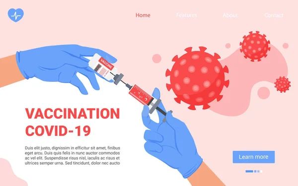 Concetto di medicinale per l'immunizzazione della vaccinazione, mani del medico che tengono la siringa del vaccino antivirus — Vettoriale Stock
