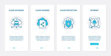 Bulut veritabanı koruması, güvenlik teknolojisi UX, UI mobil uygulama sayfası seti