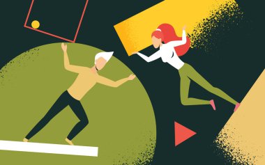 Soyut iş çalışması, takım çalışması konsepti, ortak ekip geometrik bulmaca şekillerini bir araya getir