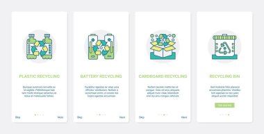 Modern teknolojinin geri dönüşümü UX, UI taşınabilir uygulama sayfası ekran seti